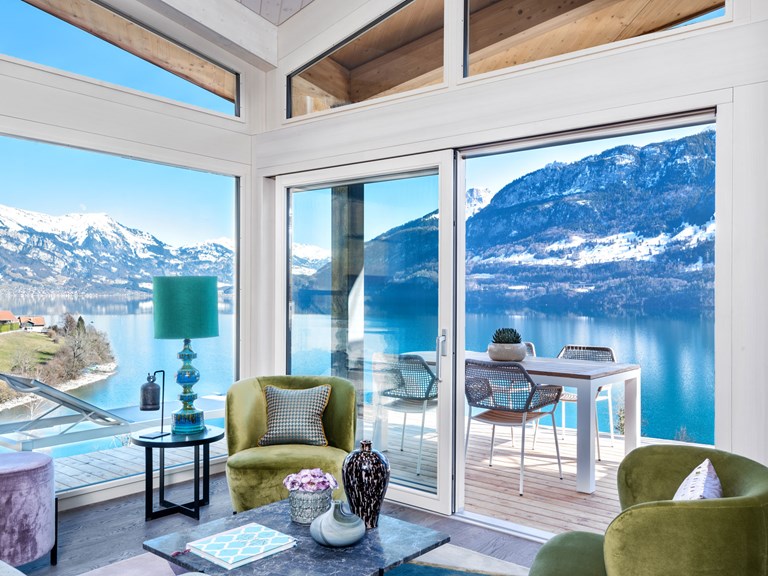 Livingroom & Balcony Florens Resort Brienzersee Interlaken